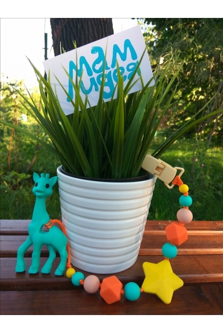 Силиконовый прорезыватель с держателем Сафари, бирюзовый