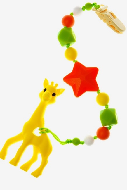 Силиконовый прорезыватель с держателем Сафари, желтый