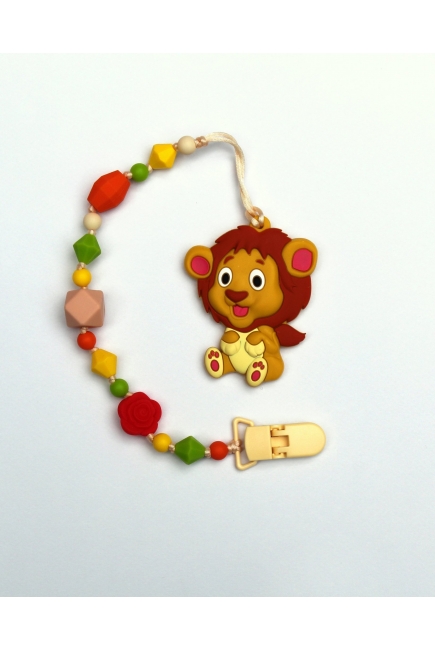 Силиконовый прорезыватель с держателем Лев