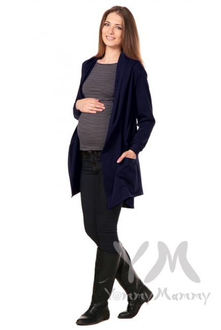 Кардиган с капюшоном для кормящих и беременных, темно-синий