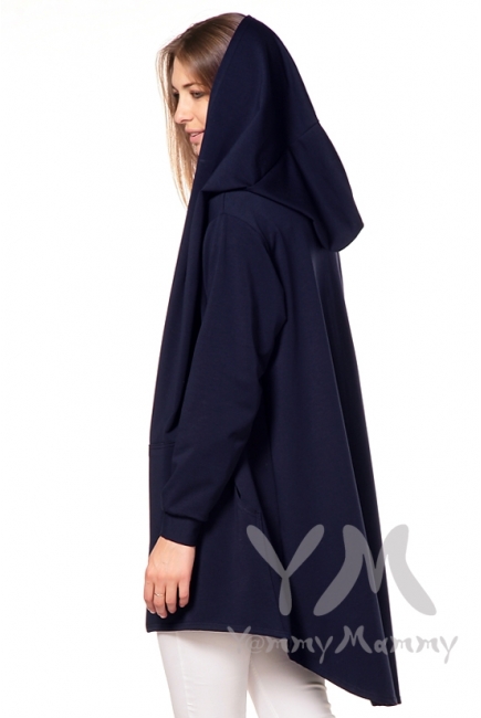 Кардиган с капюшоном для кормящих и беременных, темно-синий