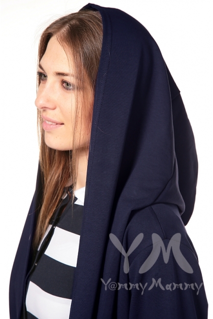 Кардиган с капюшоном для кормящих и беременных, темно-синий