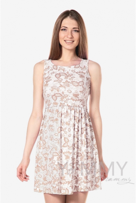 Платье для кормящих и беременных с круглым вырезом и цветочным принтом, экрю