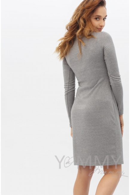 Платье-футляр с горловиной "лодочка" серый меланж для беременных