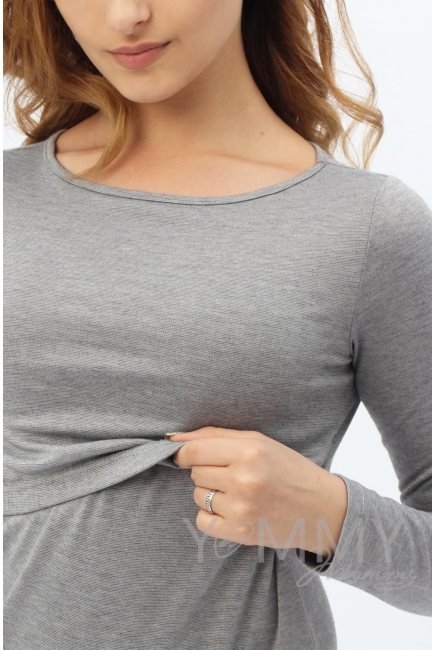 Платье-футляр с горловиной "лодочка" серый меланж для беременных