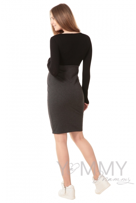 Юбка-карандаш для беременных и кормящих универсальная, темно-серый меланж