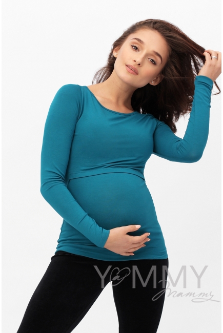 Лонгслив для беременных и кормящих, изумрудный