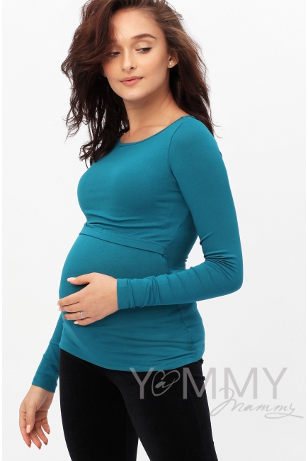 Лонгслив для беременных и кормящих, изумрудный
