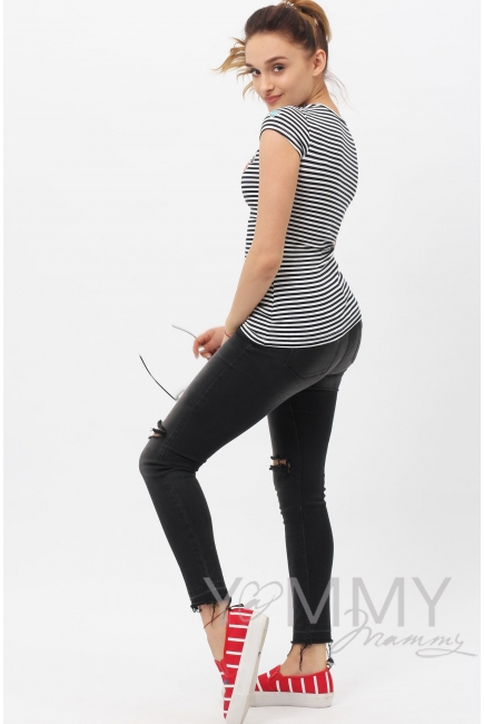 Футболка с принтом для кормящих и беременных,синяя полоска