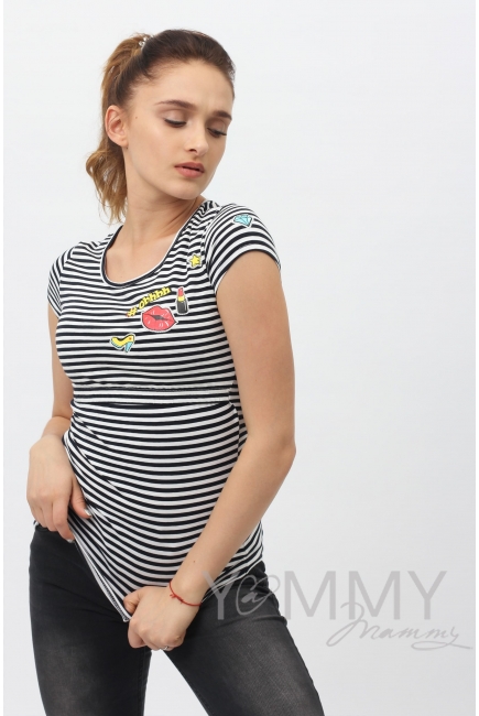 Футболка с принтом для кормящих и беременных,синяя полоска