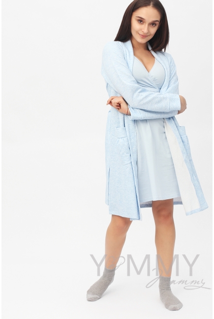 Комплект халат с сорочкой голубой