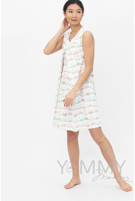 Комплект халат с сорочкой розовый с принтом котики/зайчики Комплект халат с сорочкой розовый с принтом котики/зайчики