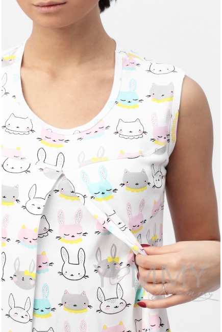 Комплект халат с сорочкой розовый с принтом котики/зайчики Комплект халат с сорочкой розовый с принтом котики/зайчики