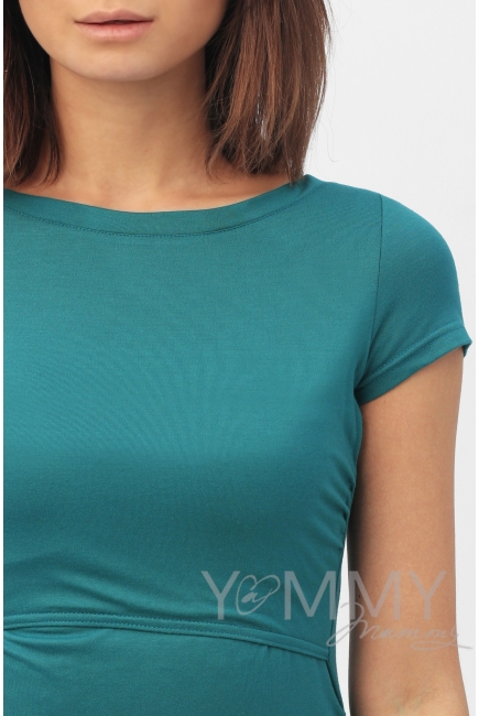 Платье для беременных и кормящих из модала с коротким рукавом, изумрудное