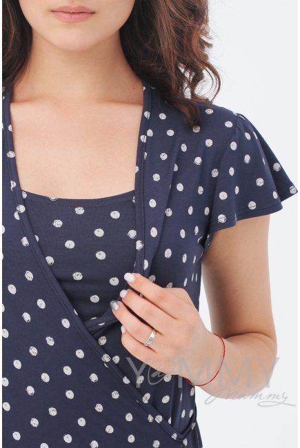 Платье для кормящих и беременных на запах, синее в горошек