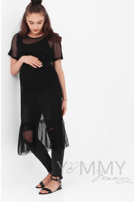 Платье-сетка для беременных и кормящих, цвет чёрный