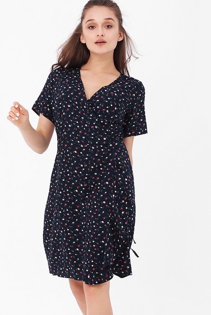 Платье для беременных и кормящих на запах с цветочным принтом, цвет темно-синий