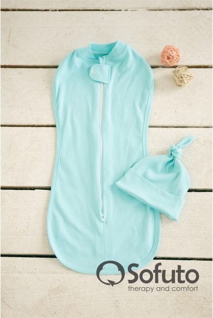 Пеленка кокон для новорожденных на кнопке и молнии, Aqua