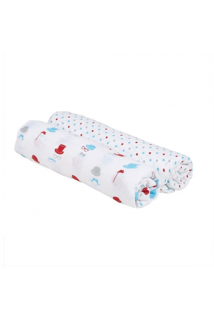 Пеленки муслиновые для новорожденных большие, Bébé au Lait Bowler/Polka Пеленки муслиновые для новорожденных большие, Bébé au Lait Bowler/Polka