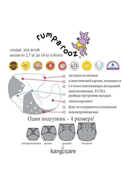 Многоразовый подгузник Kanga Care Rumparooz Onesize, Chill (2 вкладыша) Многоразовый подгузник Kanga Care Rumparooz Onesize, Chill (2 вкладыша)
