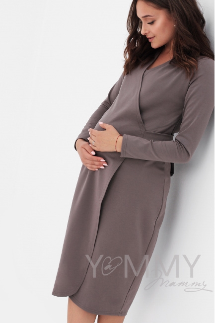 Платье для кормящих и беременных миди на запах, цвет капучино