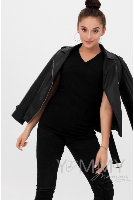 Футболка кимоно для беременных и кормящих, черная