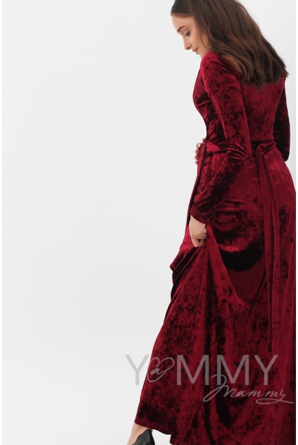 Вечернее платье для беременных и кормящих длинное бархатное на запах, бордо Вечернее платье для беременных и кормящих длинное бархатное на запах, бордо