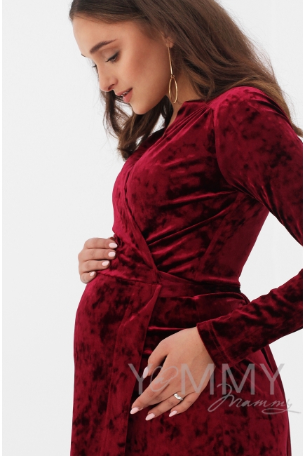 Вечернее платье для беременных и кормящих длинное бархатное на запах, бордо Вечернее платье для беременных и кормящих длинное бархатное на запах, бордо