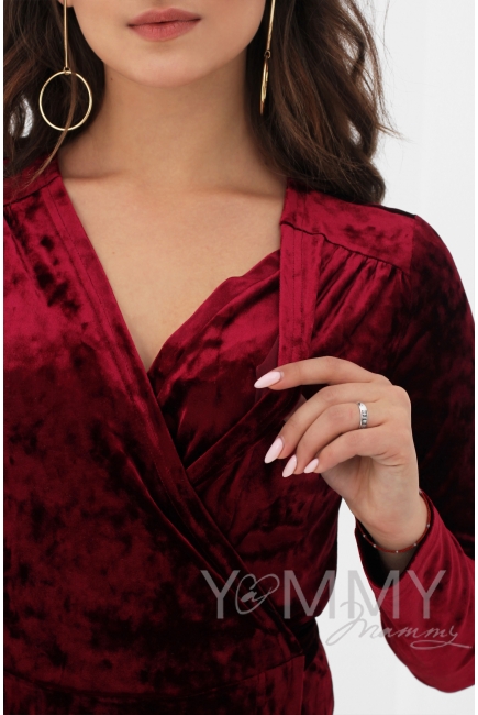 Вечернее платье для беременных и кормящих длинное бархатное на запах, бордо Вечернее платье для беременных и кормящих длинное бархатное на запах, бордо