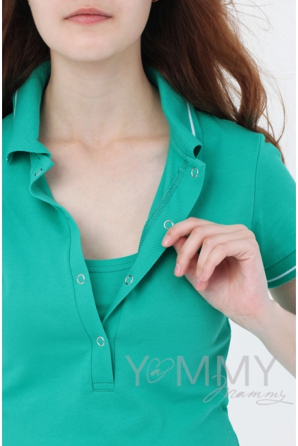 Футболка поло для кормящих и беременных, зелёная