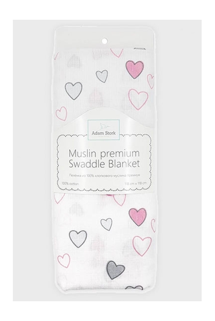Муслиновая пеленка для новорожденных Adam Stork большая, Pink Hearts