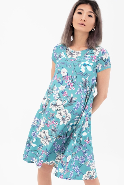 Платье для кормящих и беременных с цветочным принтом, серо-голубое