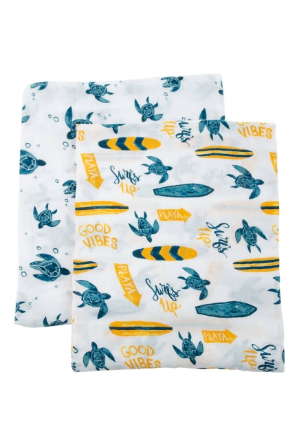 Бамбуковые пеленки для новорожденных Bebe Au Lait, набор 2, Surf/Sea Turtles Бамбуковые пеленки для новорожденных Bebe Au Lait, набор 2, Surf/Sea Turtles