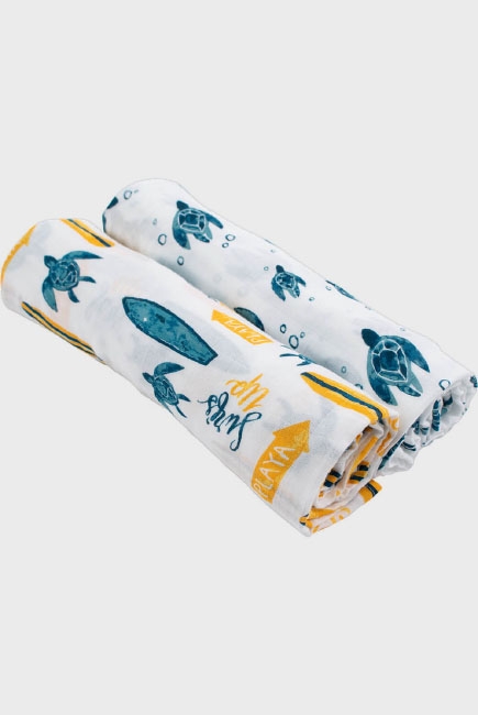 Бамбуковые пеленки для новорожденных Bebe Au Lait, набор 2, Surf/Sea Turtles Бамбуковые пеленки для новорожденных Bebe Au Lait, набор 2, Surf/Sea Turtles