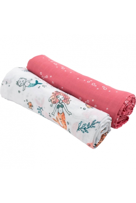Бамбуковые пеленки для новорожденных Bebe Au Lait, набор 2, Mermaid/Bubbles Бамбуковые пеленки для новорожденных Bebe Au Lait, набор 2, Mermaid/Bubbles