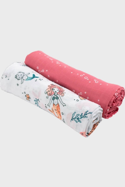 Бамбуковые пеленки для новорожденных Bebe Au Lait, набор 2, Mermaid/Bubbles Бамбуковые пеленки для новорожденных Bebe Au Lait, набор 2, Mermaid/Bubbles
