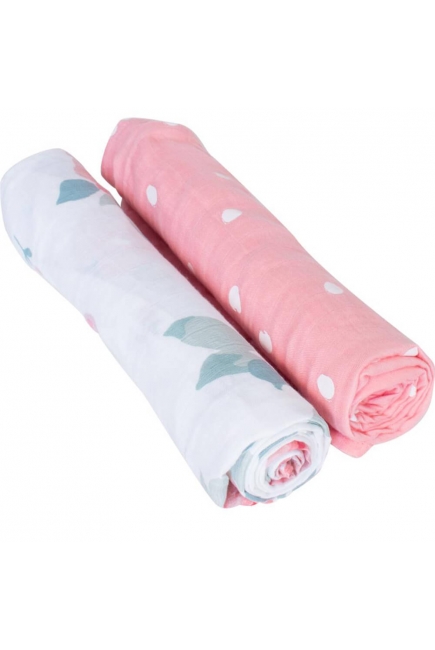 Бамбуковые пеленки для новорожденных Bebe Au Lait, набор 2, Rosy/Dewdrops Бамбуковые пеленки для новорожденных Bebe Au Lait, набор 2, Rosy/Dewdrops