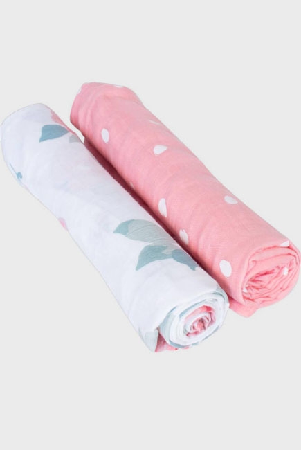 Бамбуковые пеленки для новорожденных Bebe Au Lait, набор 2, Rosy/Dewdrops Бамбуковые пеленки для новорожденных Bebe Au Lait, набор 2, Rosy/Dewdrops