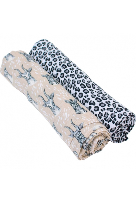 Бамбуковые пеленки для новорожденных Bebe Au Lait, набор 2, Safari/Leopard Бамбуковые пеленки для новорожденных Bebe Au Lait, набор 2, Safari/Leopard