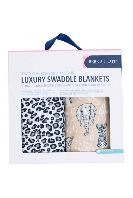 Бамбуковые пеленки для новорожденных Bebe Au Lait, набор 2, Safari/Leopard Бамбуковые пеленки для новорожденных Bebe Au Lait, набор 2, Safari/Leopard