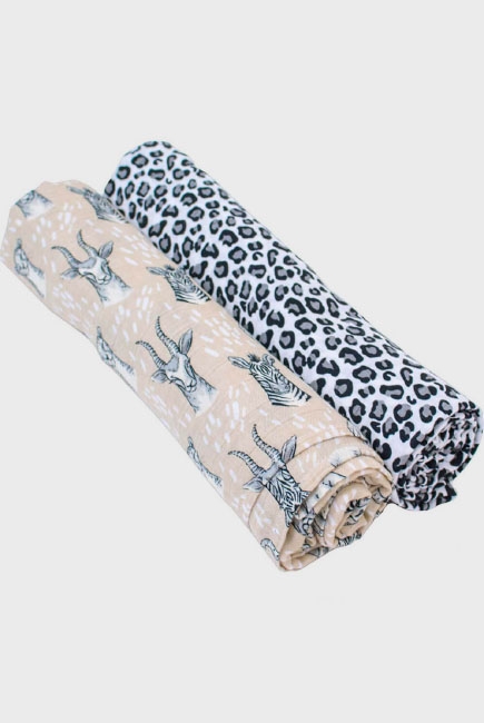 Бамбуковые пеленки для новорожденных Bebe Au Lait, набор 2, Safari/Leopard Бамбуковые пеленки для новорожденных Bebe Au Lait, набор 2, Safari/Leopard