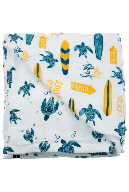 Муслиновое одеяло с бамбуком Bebe au Lait, Surf/Sea Turtles Муслиновое одеяло с бамбуком Bebe au Lait, Surf/Sea Turtles