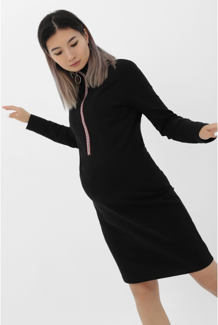 Платье для кормящих и беременных с молнией длинный рукав, цвет черный Платье для кормящих и беременных с молнией длинный рукав, цвет черный