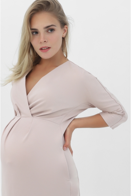 Платье-футляр беременных со сборкой, кремовое