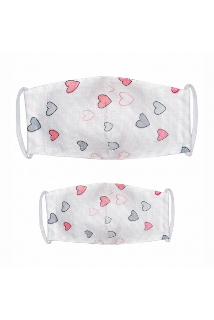 Набор медицинских масок для взрослого и ребенка, Pink Hearts Набор медицинских масок для взрослого и ребенка, Pink Hearts