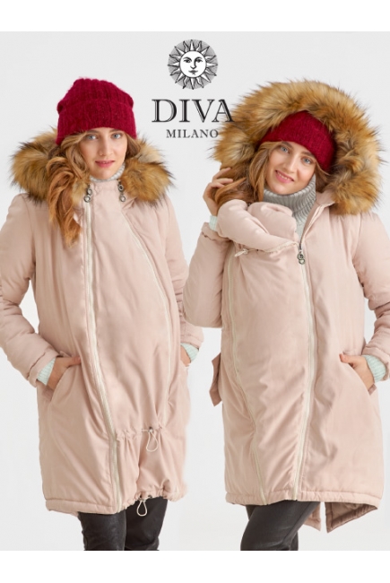 Слингокуртка зимняя - парка для беременных 3 в 1 с мехом, пудровый