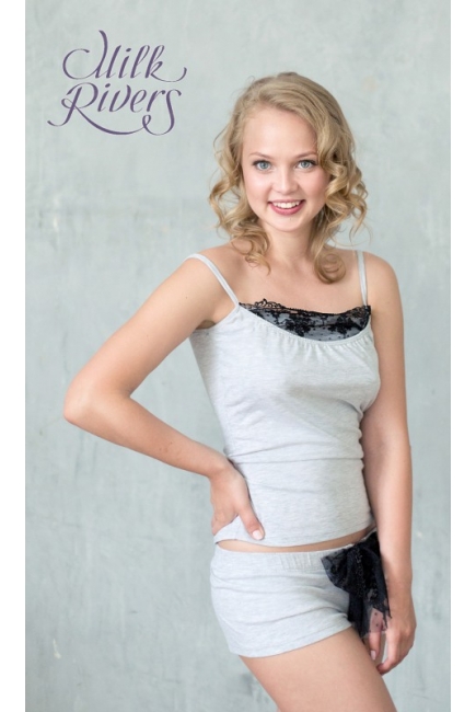 Маечка с кружевом для беременных и кормящих Milk Rivers серый меланж