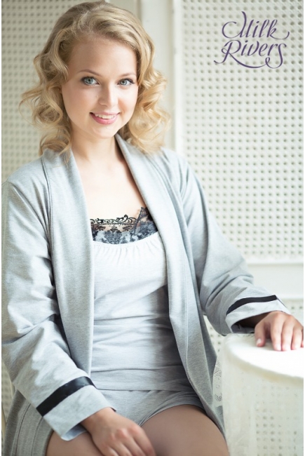 Маечка с кружевом для беременных и кормящих Milk Rivers серый меланж