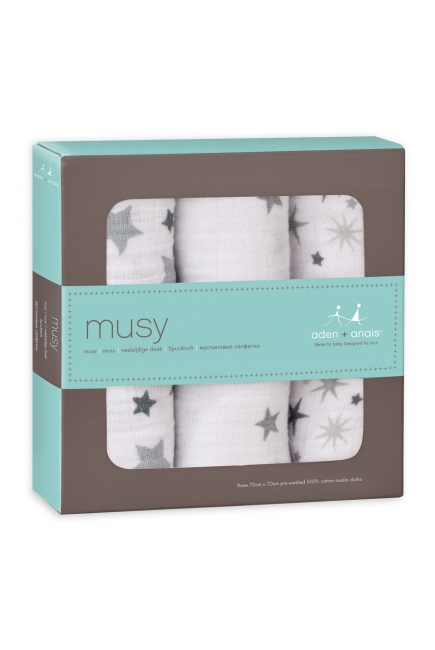 Муслиновые пеленки для новорожденных Aden&Anais средние, набор 3, Twinkle