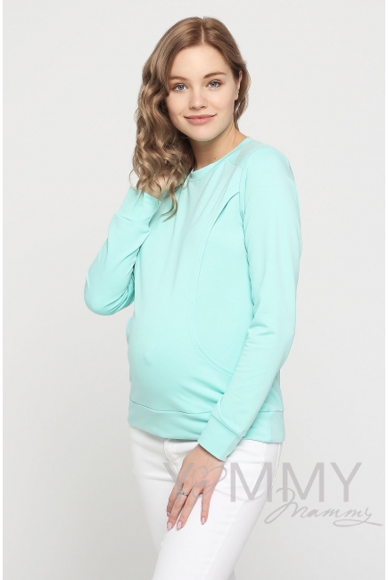 Свитшот для беременных и кормящих, ментол с кружевом